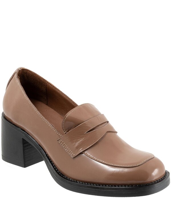 ブエノ レディース シューズ パンプス なめし革 置き目毛革 踵 Bueno Ruth Patent Leather Block Heel Penny Loafer Pumps Taupe トープ