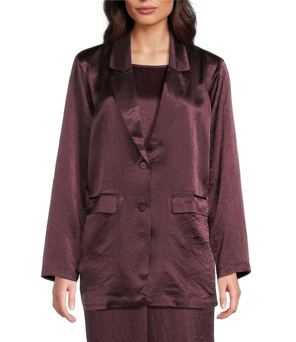 エイリーンフィッシャー レディース アウター ジャケット・ブルゾン サテン ブレザー Eileen Fisher Textured Satinotch Lapelong Sleeve Flapocket Button Front Blazer Wine ワイン