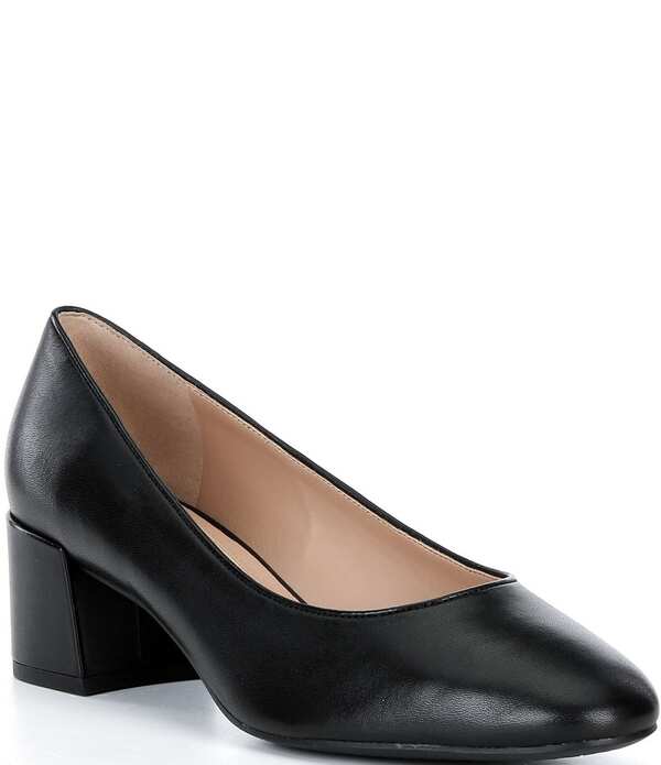 電話を掛けるハーン レディース シューズ 踵 なめし革 Cole Haan Go-To Shayla Leather Block Heel Pumps Black 黒いこと