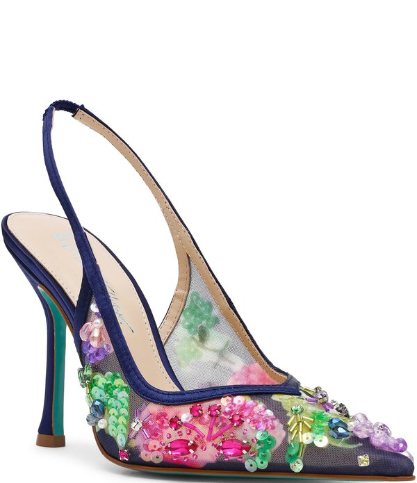 ベッツィジョンソン レディース シューズ 踵 Blue by Betsey Johnson Eddie Beaded Slingback Pumps Navy/Multi 米国海軍