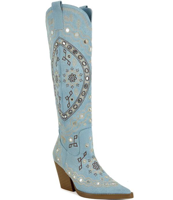 アザレア 壱 レディース シューズ ブーツ・レインブーツ トール ジーンズ Azalea Wang Aamina Denim Studded Tall Western Boots Denim ジーンズ その他-レディース靴-ブーツ