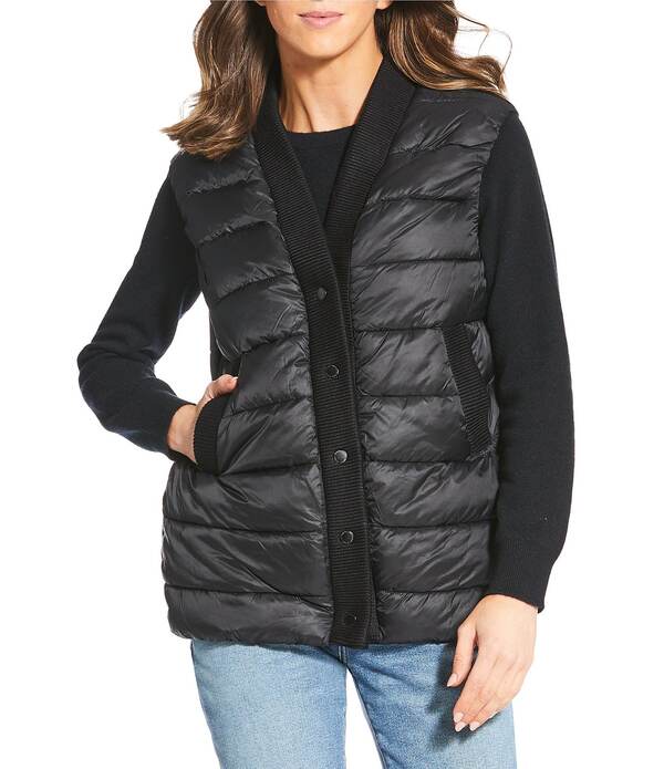 レベッカミンコフ レディース アウター ジャケット・ブルゾン Vネック キルティング ベスト ノースリーブ REBECCA MINKOFF Quilted Twill V-Neck Sleevelessnap Front Vest Black ブラック