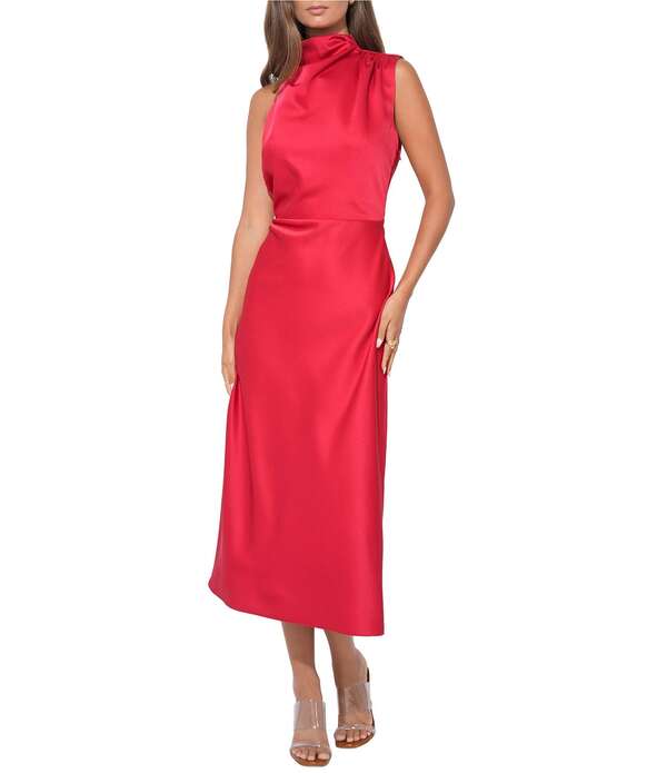 アドレイン ラエ レディース トップス ワンピース ミディ サテン ノースリーブ ホルター Adelyn Rae Sleeveless Halter Neck Satin Midi Dress Red レッド