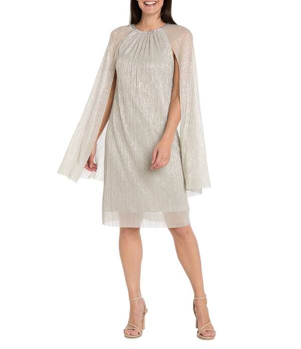 アールアンドエムリチャーズ レディース トップス 衣装 プチ トール 鳥打ち帽 ケープ R \u0026 M Richards Petite Size Metallic Festival Crinkle Round Rhinestoneckline Capelet Sleeve Sheath Dress Champagne 三鞭酒 ワンピース-レディースファッション