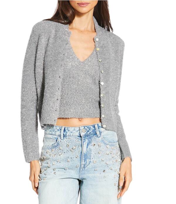 ジャンビニ レディース アウター ニット・セーター トール カーディガン Gianni Bini Starlight Metallic Tinselong Sleeve Cardigan Sweater Tank Top Set Dark Grey グレー 14,230円