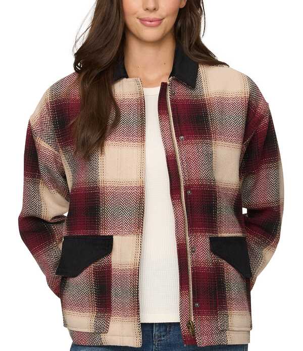 フラッグ アンド アンセム レディース アウター ジャケット・ブルゾン Flag and Anthem Blakely Long Sleeve Ombre Plaid Jacket Red/Black ブラック|ReVida 店