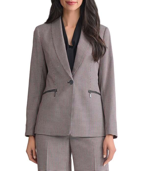 カスパール レディース アウター コート プチ ジャケット Kasper Petite Size One Button Zipper Pocketshawl Collar Jacket Black/Fired Multi ブラック