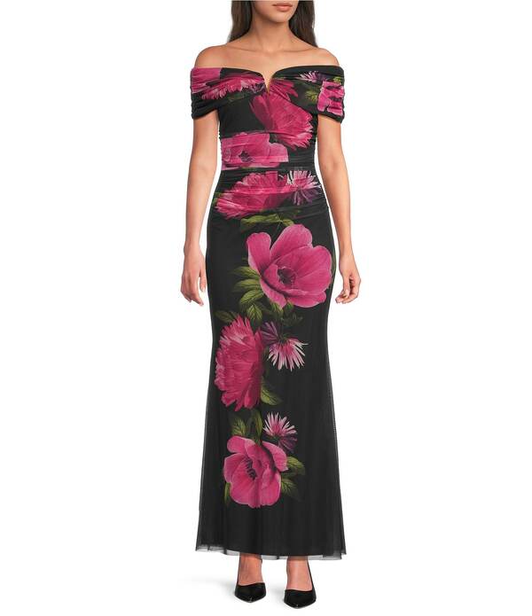 ヴィンスカムート レディース トップス ワンピース フラワー柄 メッシュ フラワー Vince Camutoff The Shoulder Mesh Floral Sheath Gown Black Multi ブラック