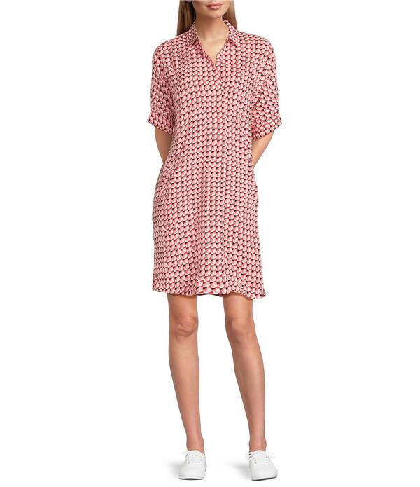 ニックアンドゾー レディース トップス ワンピース A ライン シャツ NIC + ZOE Devon Geo Circle Shirt Collar Elbow Sleeve A-Line Dress Pink Multi ピンク