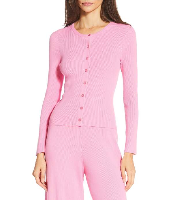 ジャンビニ レディース アウター ニット・セーター クルーネック カーディガン Gianni Bini Diane Long Sleeve Crew Neck Coordinating Cardigan Popink ピンク