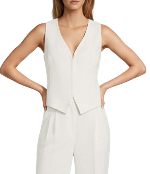 アントニオ メラーニ レディース トップス シャツ ベスト ノースリーブ Antonio Melani Adrienne Sleeveless V-Neckline Hook Front Vest Bone