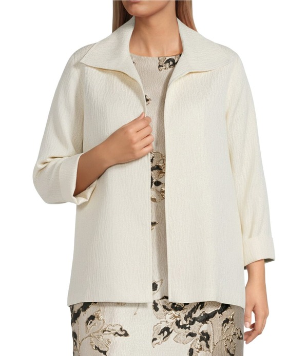 キャロライン サクラ色 レディース アウター 厚地の外套 つけ加える大きさ 上衣 Caroline Rose Plusize Celebration Textured Shimmer Jacquard Bracelet Sleeve Open-Front Jacket Ivory 象牙色