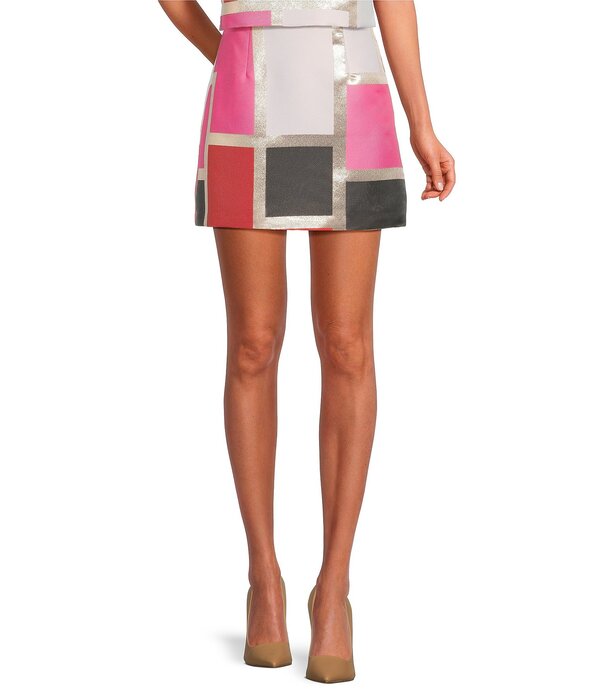 トリーナターク レディース ボトムスカート ミニ カラーブロック Trina Turk Ricoordinating Colorblock Jacquard High Waisted Mini Skirt Pink Multi ピンク