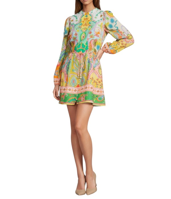 アントニオ メラーニ レディース トップス ワンピース プリント ミニ コットン Antonio Melani Taylor Printed Cotton Voile Mandarin Collar Long Sleeve Mini Dress Multi マルチカラー｜ReVida 店