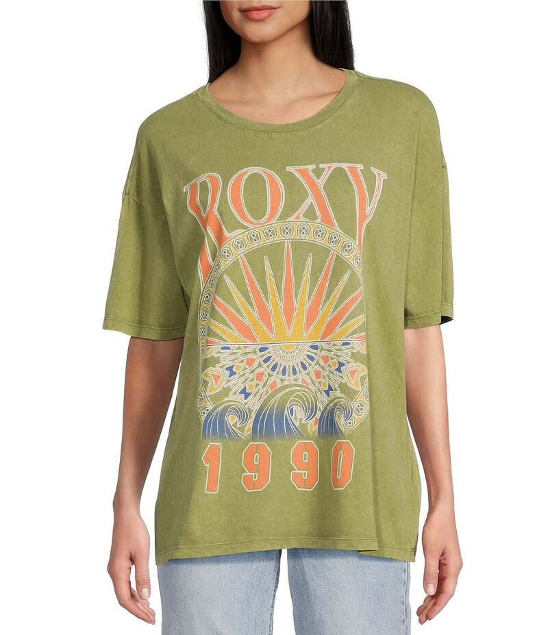 ロキシー レディース トップス Tシャツ グラフィック Roxy Surfs Up Oversized Short Sleeve Graphic T-Shirt Oil Green グリーン