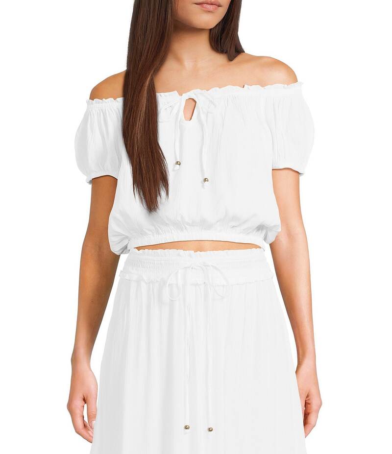 アンジー レディース トップス シャツ キャップ Angie Off-The Shoulder Cap Sleeve Crop Top White ホワイト 9,926円