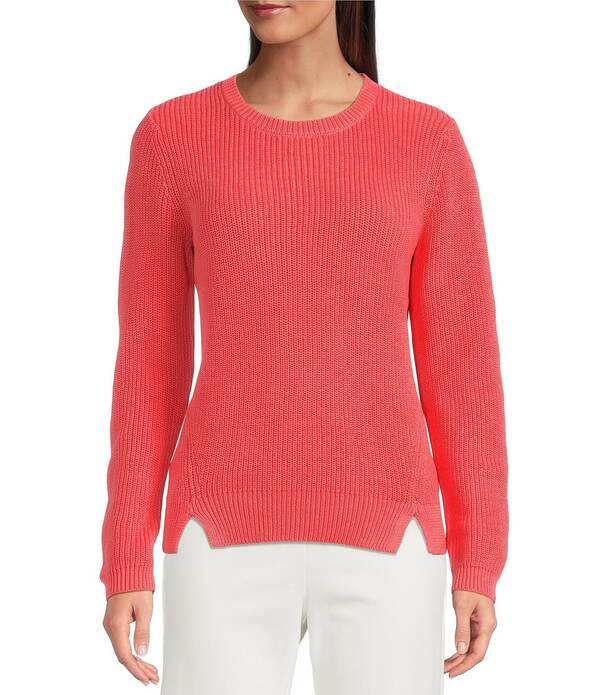 タイラーボウ レディース アウター ニット・セーター リブ tyler boe Ribbed Knit Round Neck Long Sleeve Crosstitched Sweater Sun Kissed Coral コーラル