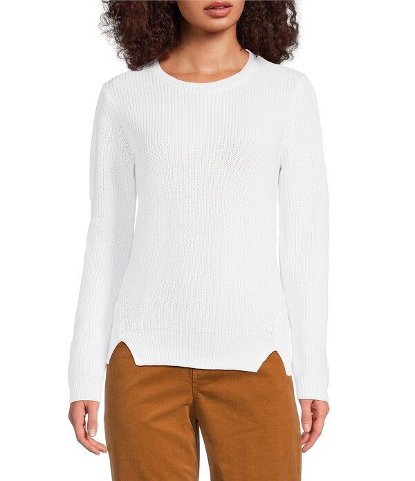タイラーボウ レディース アウター ニット・セーター リブ tyler boe Ribbed Knit Round Neck Long Sleeve Crosstitched Sweater White ホワイト