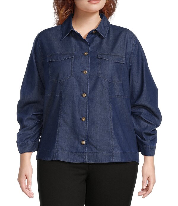 ジョン マーク レディース トップス シャツ プラスサイズ ブラウス John Mark Plusize Woven Point Collar 3/4 Tucked Sleeve Button-Front Blouse Dark Indigo インディゴ 24,360円