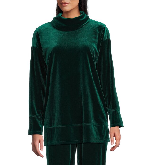 ジョーンズニューヨーク レディース トップス シャツ Jones New York Velour Cowl Neck Long Sleeve Coordinating Tunic Dark Forest Green グリーン