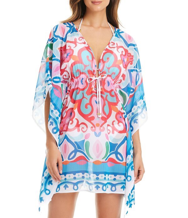 ブルーロッドビーティ レディース トップス ワンピース プリント キャップ Bleu Rod Beattie Ibiza Bohemian Geometric Print Cap Sleeve Caftan Swim Cover-Up Multi マルチカラー