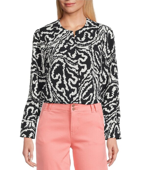 ニックアンドゾー レディース トップス シャツ クレープ NIC + ZOE Indigo Leaf Double Crepe Split Neck Long Sleeve Top Indigo Multi インディゴ｜ReVida 店