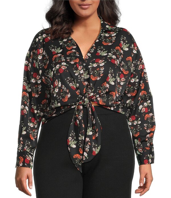 ルーシーパリ レディース トップス シャツ Vネック フラワー柄 プラスサイズ フラワー Lucy Paris Plusize Woven Floral V-Neck Long Sleeve Tie Top Black Floral ブラック