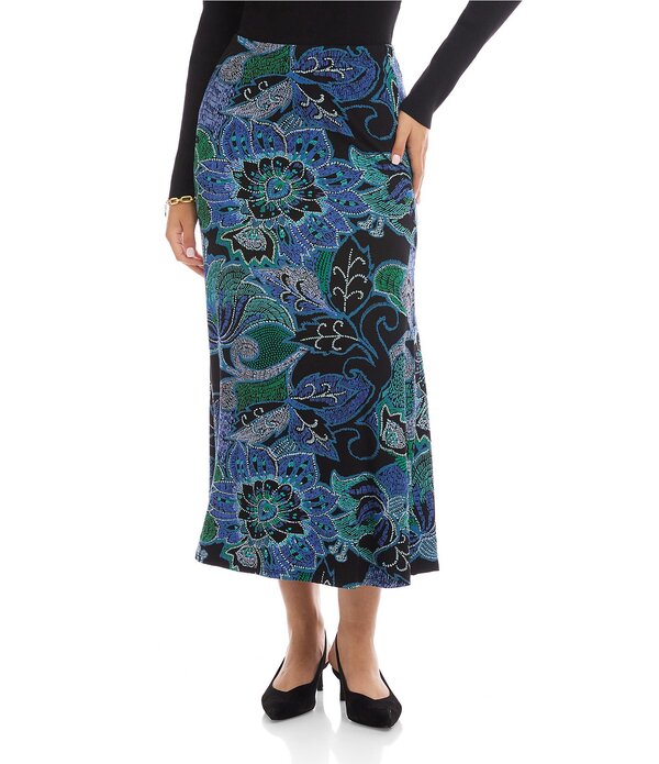 カレンケーン レディース ボトムスカート A ライン フラワー柄 ミディ ニット フラワー Karen Kane Dotted Floral A-Line Side-Slit Stretch Knit Midi Skirt Print 27,216円