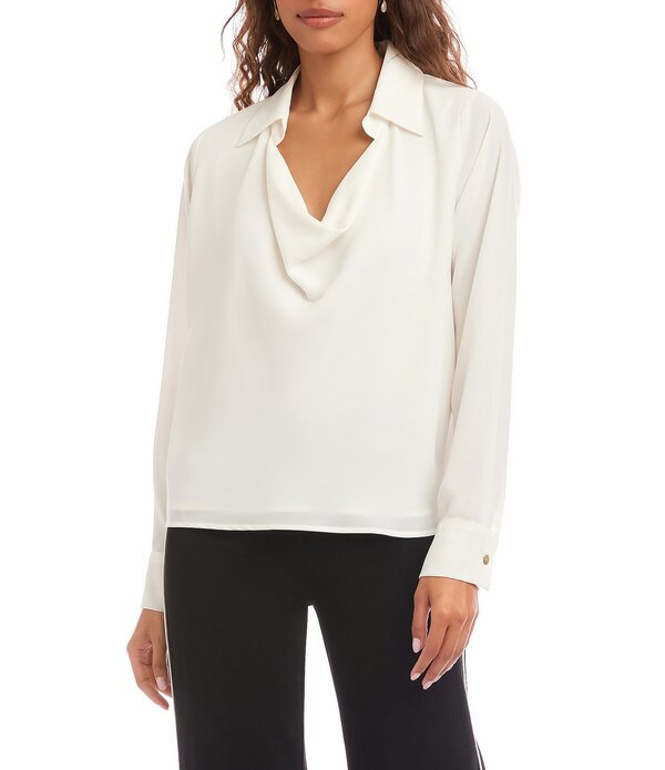 カレンケーン レディース トップス シャツ クレープ シルク Karen Kane Silky Crepe Collared Cowl Neck Long Sleeve Top Cream クリーム