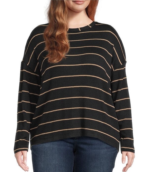ブルーペッペーブルーペッパー レディース トップス シャツ プラスサイズ Perch by Blu Pepper Plusize Stripe Round Neck Long Sleeve Top Black ブラック