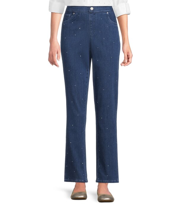 イントロ レディース ボトムス デニムパンツ ストレート ジーンズ Intro Freedom Denim Straight Leg Silver Crystal Detail Pull-On Jeans Medium Wash/Silver Crystals シルバー