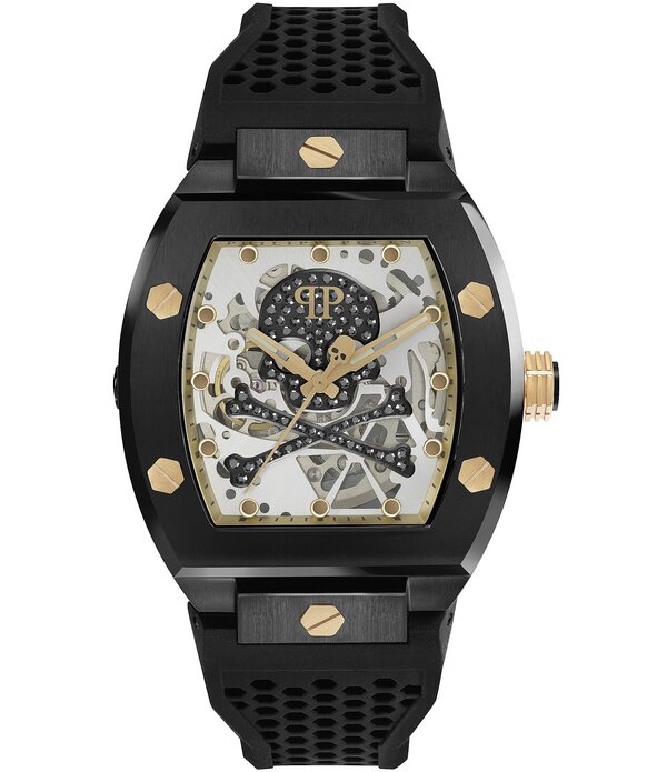 フィリッププレイン レディース アクセサリー 腕時計 Philipplein Men's The Skeleton Automatic Grey Dial Black Silicone Strap Watch Black ブラック