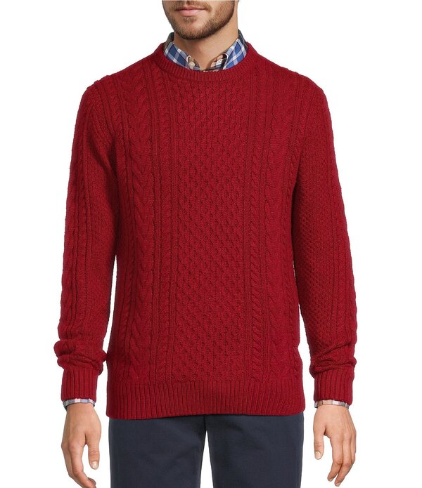 ラウンドトゥリーアンドヨーク メンズ アウター ニット・セーター トール Roundtree & Yorke Big & Tall Solid Long Sleeve Cable Knit Sweatered レッド