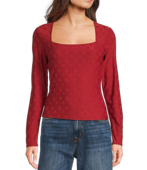 ゲス レディース トップス プルオーバー プルオーバー Guess Elleona Long Sleeve Stretch Jacquard Jersey Top Bohemian Red 赤いこと