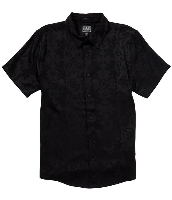 ゲス メンズ トップス プルオーバー Guesshort Sleeve Lion Peony Jacquard Shirt Jet Black 黒いこと