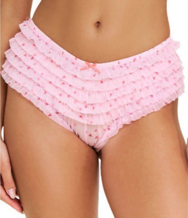 ハニーデュー インティメッツ レディース アンダーウェア パンツ ティアード プリント フリル メッシュ HONEYDEW Rumba Mesh Tiered Ruffled Heart Print Cheeky Hipster Panty Marzipan Hearts