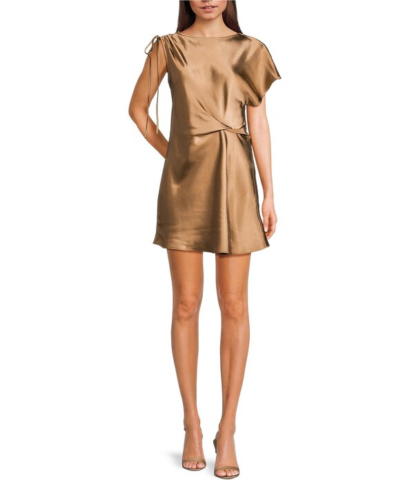 トップショップ レディース トップス ワンピース ミニ サテン TOPSHOP Tuck Side Satin Mini Dress Tan タン