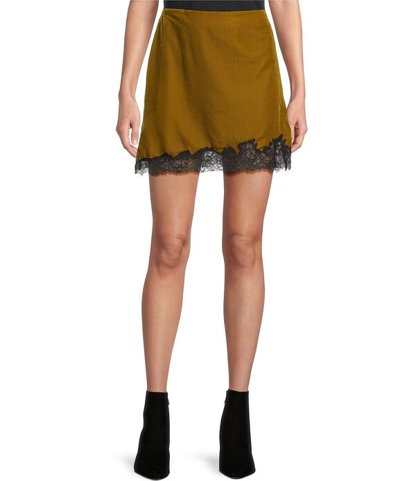 とっ始め販売店 レディース 下つ方スコート ミニ 天鵞絨 スピード競技 TOPSHOP Velvet Lace Mini Skirt Khaki カーキ
