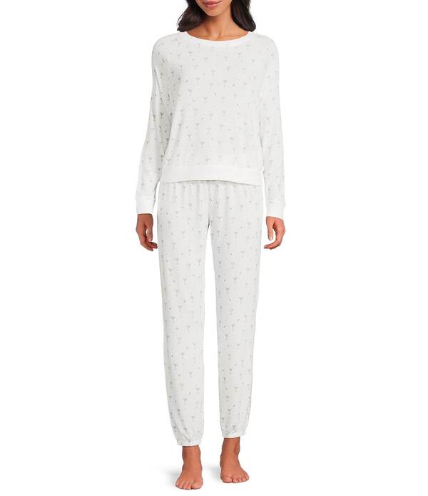 ハニーデュー インティメッツ レディース アンダーウェア ナイトウェア プリント ニット ジョガーパンツ HONEYDEW Star Seeker Lounge Knit Martini Printop & Joggers Holiday Pajama Set Ivory Martinis アイボリー