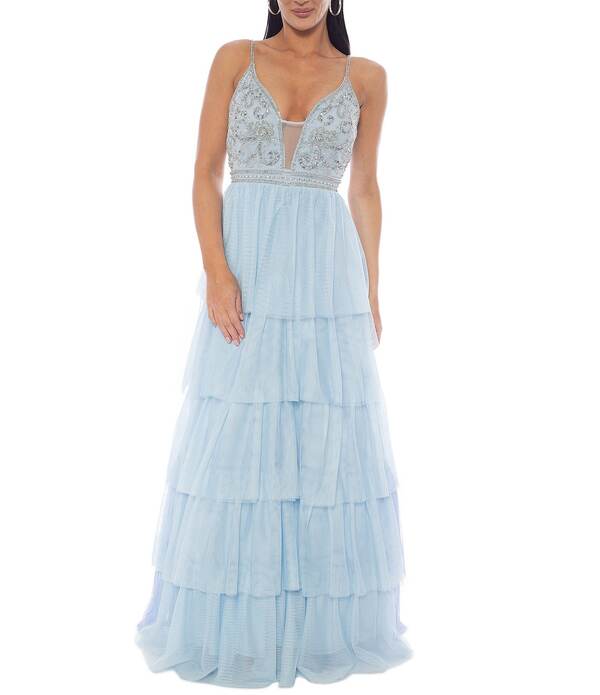 ジャンプ レディース トップス ワンピース Vネック ティアード フリル Jump Beadedeep V-Neck Ruffle Tiered Ball Gown Light Blue ブルー 36,270円