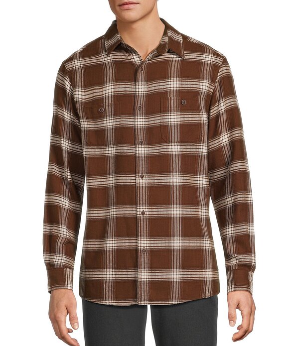ラウン メンズ トップス プルオーバー 刷り上げる Rowmedium Plaid Print Sport Shirt Brown 赤銅色 カジュアルシャツ-メンズファッション