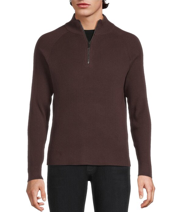 ムラノ メンズ アウター ニット・セーター ハーフジップ リブ Murano Comfortable Lux Quarter Zip Long Sleeve Ribbed Sweater Deep Wine ワイン