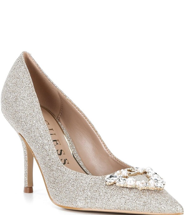 ゲス レディース シューズ ヒール Guess Prinsen Glitter Pearl Ornament Dress Pumps Gold ゴールド｜ReVida 店