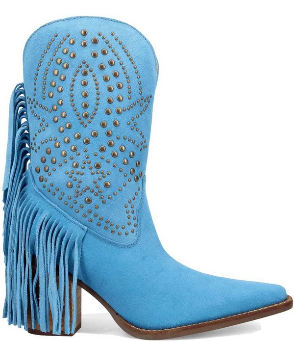 ディンゴ レディース シューズ ブーツ・レインブーツ スエード フリンジ Dingo Star Power Studded Suede Fringe Mid Calf Western Boots Blue ブルー|ReVida 店
