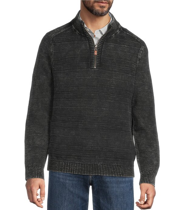 トッミーバハマ メンズ アウター ニット・セーター Tommy Bahama Saltwater Textured Half-Zipullover Black ブラック