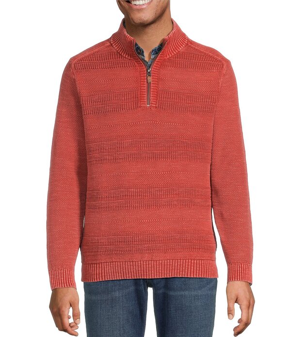 トッミーバハマ メンズ アウター ニット・セーター Tommy Bahama Saltwater Textured Half-Zipullover Dark Lobster