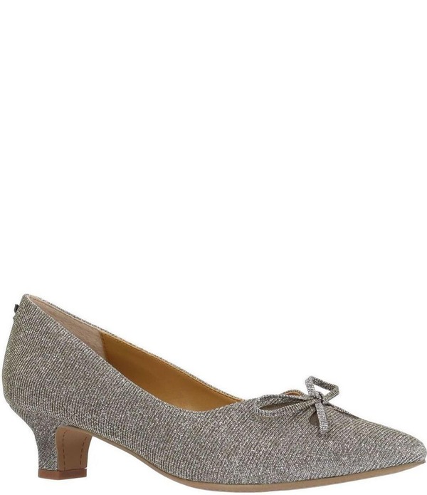 ジェイレニー レディース シューズ 踵 カットアウト J. Renee Calindance Glitter Cut Out Bow Kitten Heel Dress Pumps Pewter ピューター