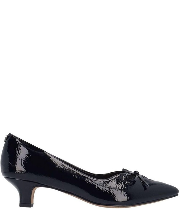 ジェイレニー レディース シューズ 踵 カットアウト J. Renee Calinda Patent Cut Out Bow Kitten Heel Dress Pumps Black 黒いこと