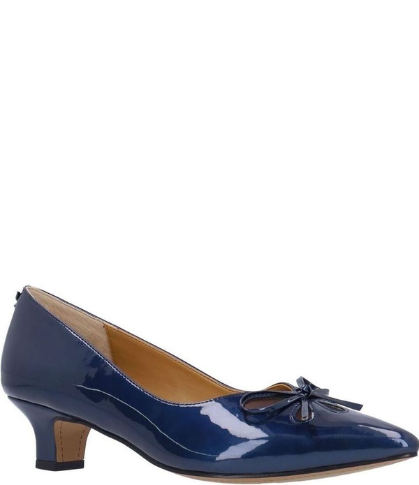 ジェイレニー レディース シューズ 踵 カットアウト J. Renee Calinda Patent Cut Out Bow Kitten Heel Dress Pumps Navy 米国海軍