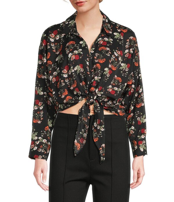 ルーシーパリ レディース トップス シャツ Vネック フラワー柄 フラワー Lucy Paris Woven Floral V-Neck Long Sleeve Tie Top Black Floral ブラック 12,735円